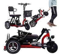 Scooter per Disabili A 3 Ruote Facile da Trasportare Design Pieghevole Scooter per Anziani Scooter con Cestino E Caricabatterie per Ausili per Anziani A Casa per Anziani,Rosso,12ah