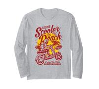 Scooter sulla Spiaggia Retro Vintage Stile Distressed Design Maglia a Manica