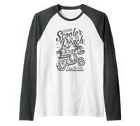 Scooter sulla Spiaggia Retro Vintage Stile Distressed Design Maglia con Maniche Raglan