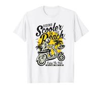 Scooter sulla Spiaggia Retro Vintage Stile Distressed Design Maglietta