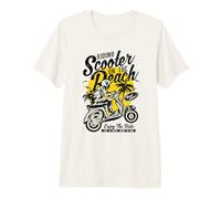 Scooter sulla Spiaggia Retro Vintage Stile Distressed Design Maglietta Premium