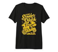 Scooter sulla Spiaggia Retro Vintage Stile Distressed Design Maglietta Premium