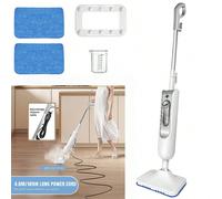 Scopa a vapore potente da 1500 W e pulitore a vapore portatile multiuso per pavimenti, tappeti, finestre, tappezzeria, cucina, bagno - Serbatoio da 400 ml, 2 panni lavabili, cavo da 4,8 m, protezione