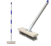 Scopa da giardino 190 cm, scopa in filo d'acciaio con manico rimovibile per rimuovere erbacce, muschio, alghe e macchie ostinate, scopa metallica per terrazza, ponte, giardino