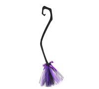 Scopa da strega con nastro viola, scopa da strega, 38 pollici, trinodale, per Halloween, accessori per feste, feste in masche