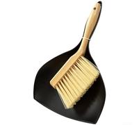 Scopa e paletta compatta con manico in legno per manovre leggere in spazi vuoti e angoli dei mobili (9903 nero)