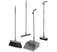 Scopa e paletta, set scopa e paletta con scope a spinta, pettine autopulente design salvaspazio per la pulizia di interni ed esterni (grigio)