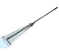 Brixo Scopa a ventaglio 16510 per erba e foglie, 15 denti regolabili, manico in metallo 120 cm