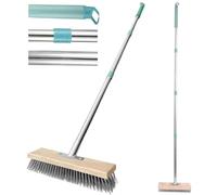 Scopa in filo metallico resistente con manico telescopico (150 cm), spazzola in metallo rigido, manico lungo, strumento per la pulizia di piastrelle, per la pulizia di muschio, malta da giardino,