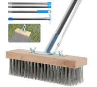 Scopa metallica con manico da 165 cm, per la pulizia dello sporco, muschio, spazzola con 4 pezzi, in acciaio inox, robusta scopa in acciaio inox, per muschio con manico, per terrazza, piscina,
