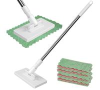 Scopa monouso da 99 cm, Scopa monouso con 4 panni riutilizzabili, Piatto con panni monouso, Spolvero con manico, Lavapavimenti multisuperficie (1 Set)