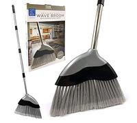Scopa morbida per interni con manico lungo 120 cm - Scopa ondulata con spazzola angolata a setole morbide e manico in acciaio inox a 4 sezioni, spazzola per pavimenti per la pulizia di casa e cucina