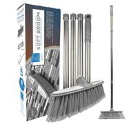 Scopa per interni con spazzola a setole morbide e manico in acciaio inossidabile - Scopa per pavimenti ideale per la casa - Scopa a setole morbide con manico lungo (Grigio/Argento)