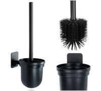 Scopa per WC in silicone con contenitore, da appendere, nera, 35 cm