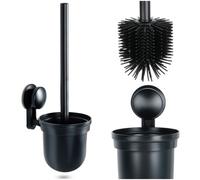 Scopa per WC in silicone con contenitore, da appendere, nera, 35 cm