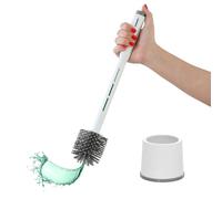 Scopino Bagno Per WC Con Erogatore Di Liquido Igienizzante In Plastica Bianca Solida E Resistente Con Setole In Silicone Antiaderente Completo Di Contenitore