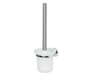 Scopino da bagno Spirella con supporto, stile country, montaggio a parete, setole resistenti all'usura, metallo cromato e vetro, 11,5 x 11,5 x 35 cm