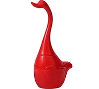 Scopino e porta scopino in plastica per WC creativo a forma di cigno e stantuffo, statua di animali, porta scopino decorativo per bagno, rosso