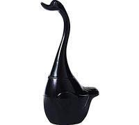 Scopino e porta scopino in plastica per WC creativo a forma di cigno e stantuffo, statua di animali, porta scopino decorativo per bagno, nero