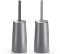 Scopino e supporto per WC IXO, confezione da 2, con manico lungo in acciaio inox 304, per WC da bagno, ergonomico, elegante e durevole (