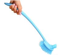 Scopino per WC a doppio lato con manico lungo e spazzola in plastica con design curvo (blu)