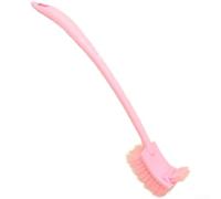Scopino per WC a doppio lato con manico lungo e spazzola in plastica dal design curvo (rosa)