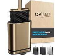 Scopino per WC Amager Ovimar | Oro | Scopino per WC in silicone con ventilazione | Acciaio inossidabile | Vassoio raccogligocce rimovibile | Solo 6 cm di larghezza