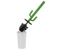 Scopino per WC cactus, colore bianco, da appoggio in plastica con ciuffo in setole nere, completo di portascopino