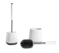 Scopino per WC con supporto per drenaggio, in silicone flessibile, anti-intasamento, anti-gocciolamento, colore bianco/grigio con manico in acciaio inossidabile, confezione da 1