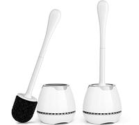 Scopino per WC, confezione da 2, con supporto ventilato e manico lungo ergonomico, setole resistenti, set per la pulizia del bagno (bianco)