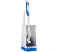Scopino per WC da parete con manico lungo in silicone a forma di C e setole antiscivolo per una pulizia accurata della ciotola (bianco e blu)
