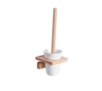 Scopino per WC da parete con supporto in legno e testa rotonda in plastica, elegante detergente per bagno e WC, design salvaspazio per un facile accesso