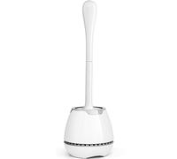 Scopino per WC e supporto, scopino per WC con supporto ventilato e manico lungo ergonomico, setole resistenti, set per la pulizia del bagno (bianco)