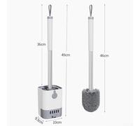 Scopino per WC in acciaio inox con manico da 49 cm per pulizia a 360°, supporto a parete o a pavimento, cassetto drenante ventilato, grigio e bianco