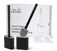 Scopino per WC in silicone con supporto, 2 pezzi, set di scopino per WC con manico lungo in plastica, setole flessibili per una facile pulizia, scopino antiscivolo da parete con base anti