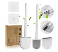 Scopino per WC in silicone, confezione da 2 scopini e supporti per WC, piatto e flessibile, antigoccia, con setole flessibili per la pulizia degli angoli (grigio bianco)