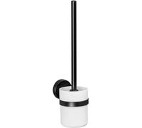 Scopino per WC - Scopino e Portascopino a Muro per Bagno, in Plastica e Metallo, 11x8x36cm, Bianco e Nero
