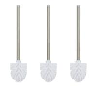 Relaxdays Scovolino per WC, Set da 3, Scopino da Bagno, Manico in Acciaio Inox, Testina Rimovibile, HD 35 x 8 cm, Bianco