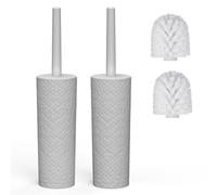 Scopino per WC, set di 2 scopini e supporti per WC con manico in plastica e setole morbide flessibili, 4 testine per scopino per WC in bagno, ergonomico, elegante, resistente (grigio)