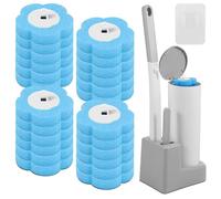 Scopino per WC usa e getta con 48 testine di ricambio per scopino, con 1 spazzola per fughe, pennello per WC con manico allungato, base per bagno, vasca da bagno, pavimento lavandino