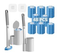 Scopino Spazzola Igienica Monouso，2 Pack Spazzola Igienica e Supporto Set con 48 Refill di Pulizia e Manico Esteso per WC Bowl Cleaners, Pulizia Bagno, Lavandino, Vasca da Bagno, Pavimento - Blu