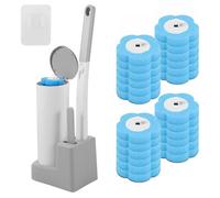 Scopino usa e getta, scopino per WC usa e getta con 24 ricariche di detergente pulitore, testine di ricambio in spugna per asta WC, spazzola per WC con supporto per lavabo, vasca da bagno, lavandino