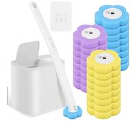 Scopino usa e getta, scopino per WC usa e getta con testine di ricambio per WC, spazzola per WC con detergente, ricarica spugna (bianco+24)