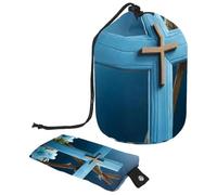 Scopri la comodità della nostra grande borsa per il trucco: impermeabile e portatile!, Croce blu pasquale, Multicolore, 9.9x6.9in/25.2x17.6cm;6x3.5in/15.2x8.8cm