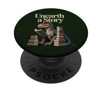 Scoprire un dinosauro di storia che legge un libro della biblioteca PopSockets PopGrip Adesivo