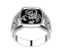 Scorpion Animale Inciso Anelli per Uomini Donne Dichiarazione Band Wide Chunky Square Vintage Middle Tail Finger Ring Argento Placcato Gotico Punk Personalizzato Delicato Fidanzato Compleanno