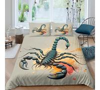 Scorpion artcopripiumino microfibra 3 pezzi motivo 3D cerniera nascosta Watercolor illust Set Di Copripiumino con federe per cuscini soffice morbido e comodo for bambini e adolescenti King（220x240cm）