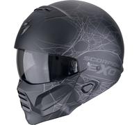 Scorpion EXO Combat II Spiderweb Casco Jet, nero opaco/argento, Taglia L (58/59)