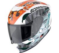 Scorpion EXO JNR Air The4Elements Casco per bambini, bianco/blu/arancione, Taglia Y/M (50/51)