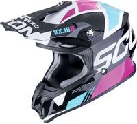 Scorpion VX-16 Evo Air Analog, casco da motocross S male Nero/Bianco/Azzurro/Fucsia